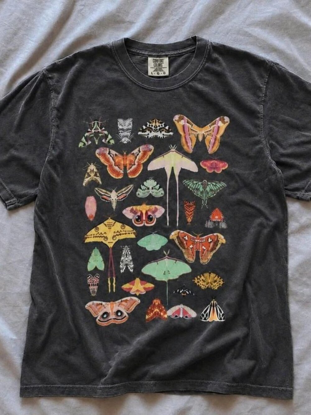 Comfort Colors Unisex Colorful Moth Graphic T-Shirt - Pepper